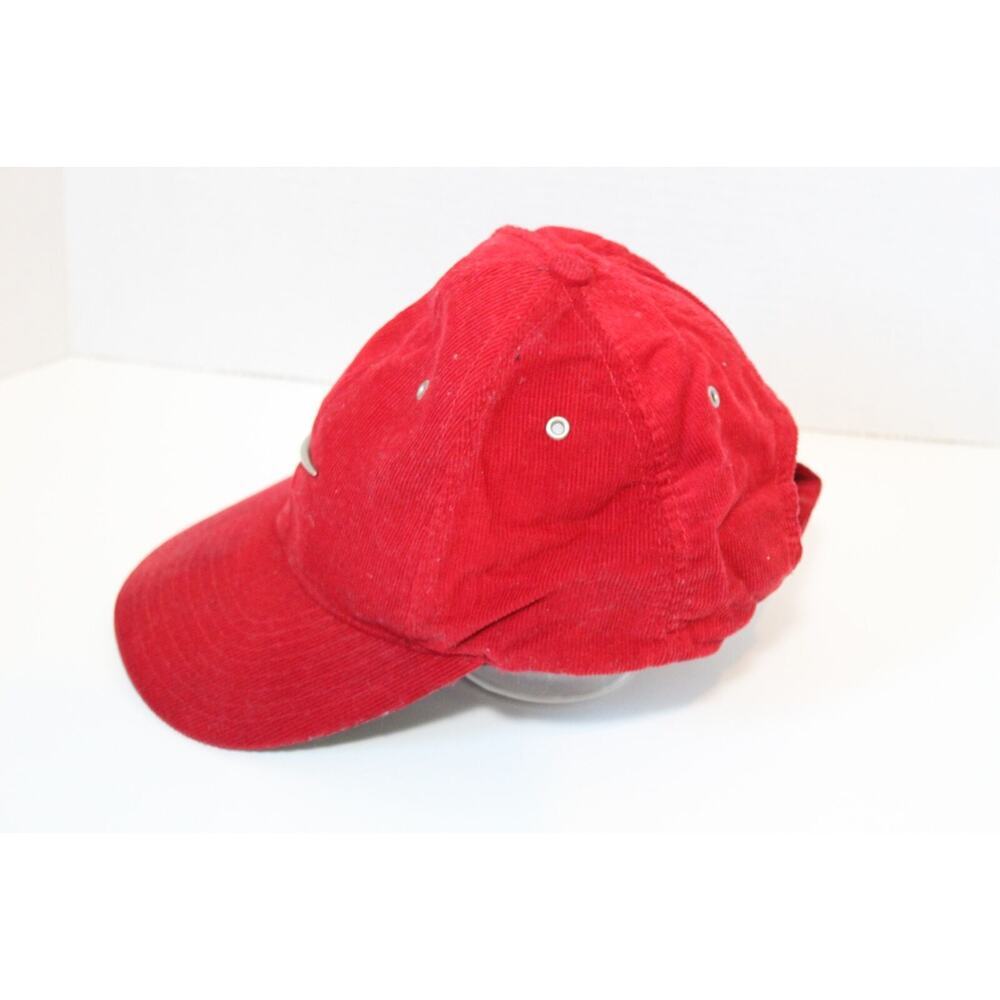 VTG NIKE Y2K Corduroy Baseball Hat Red Cap Silver Center Swoosh Check OS H12184 - Picture 3 of 7